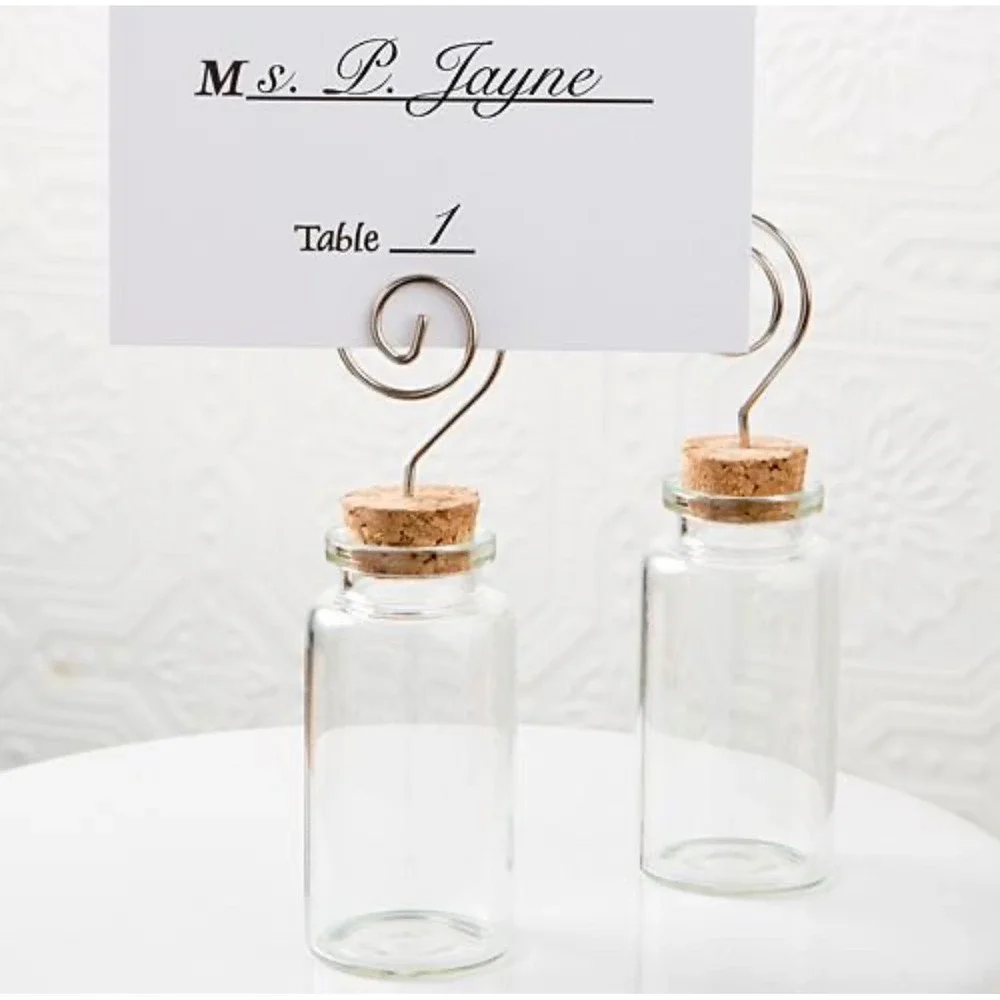24 Glass Bottle Place Card Holders with Cork and Spiral Wire Wedding Decor